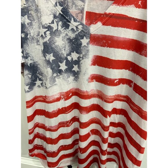 OneWorld American Flag Cold Shoulder Top Red White Striped Blue Stars Sz XL - Picture 5 of 11